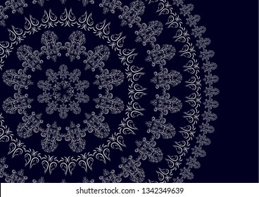 Vector blue background of a round pattern in the form of a mandala. Ancient decorative elements. Islamic, Arab, Indian, Ottoman motifs. Can be used for textile, greeting card, coloring book