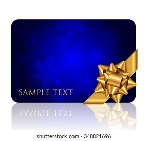 Vector blue background with snowflake pattern and gold bow