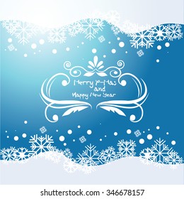 Vector blue background with snowflakes and curl element. vector illustration.