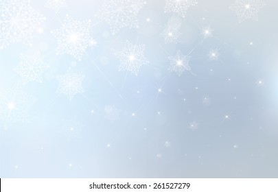 Vector blue background with snowflakes, stars and lights.