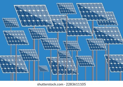 Fondo azul vectorial, paneles de energía solar