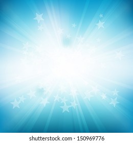 Vector blue background of stars and rays. Eps 10 file with transparencies.