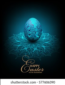 vector blue background with transparent lace, Easter egg