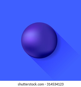 Vector Blue Ball Isolated on Blue Background. Long Shadow