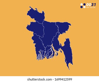 Vector blue of Bangladesh map on yellow background.