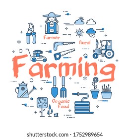 Vector blue banner of linear Farming Concept