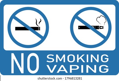 Vector of a blue banner with prohibition sign (No smoking, no vaping) 