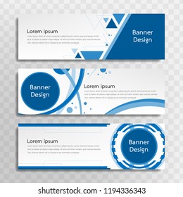 Vector blue banner template design with 3 designs.