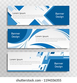 Vector blue banner template design with 3 designs.