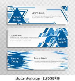 Vector blue banner template design with 3 designs.