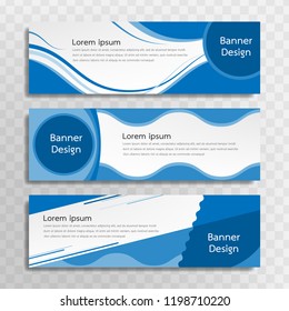 Vector blue banner template design with 3 designs.