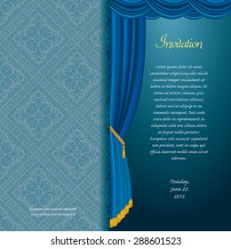 vector blue baroque invitation card with curtain