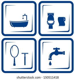 vector blue bathroom icons set 