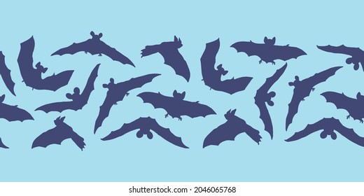 Vector blue bats centered border seamless pattern