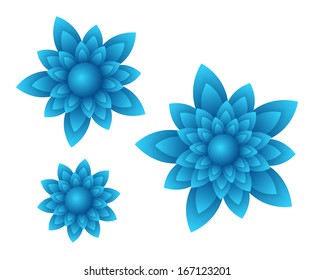 vector blue beautiful flowers with light gradients and shadows