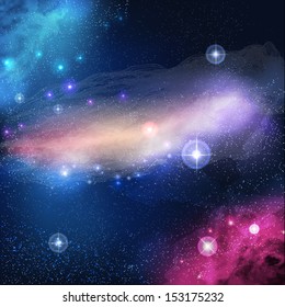 Vector Blue Beautiful Glowing Galaxy with Stars