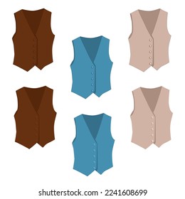 Vector blue, beige, brown classic vest isolated flat with shadows on white background