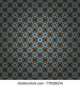 Vector blue, beige and brown ethnic floral seamless pattern. Abstract Mandalas ornamental pattern.