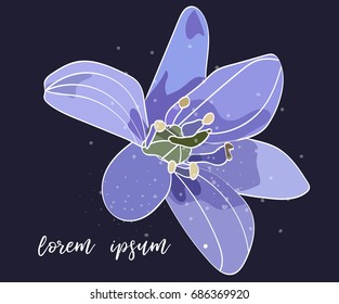 vector blue bell illustration. blue flower greeting card. floral element. 