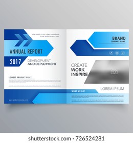vector blue bi fold business brochure template design
