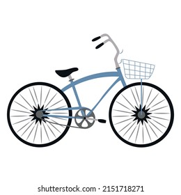 Vector blue bicycle with black wheels. Vehicle. Flat illustration.