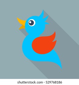 Vector blue bird icon long shadow