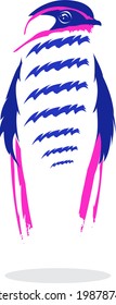 Pájaro azul vectorial con bigote rosado, puedes usarlo como logo o icono según lo que quieras