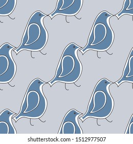 Vector Blue Birds on Gray Background Seamless Repeat Pattern