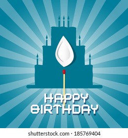 Vector Blue Birthday Background Illustration with Cake Silhouette