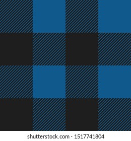 Vector Blue And Black Buffalo Check Plaid Seamless Pattern Illustration For Printing On Paper, Wallpaper, Covers, Textiles, Fabrics, For Decoration, Decoupage, And Other.