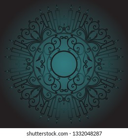 Vector blue and black forged decorative frame with space for text. 