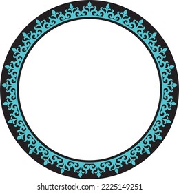 Vector blue and black Kazakh national round pattern, frame. Ethnic ornament of the nomadic peoples of Asia, the Great Steppe, Kazakhs, Kirghiz, Kalmyks, Mongols, Buryats, Turkmens