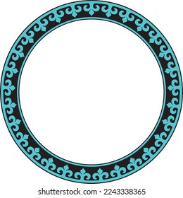 Vector blue and black Kazakh national round pattern, frame. Ethnic ornament of the nomadic peoples of Asia, the Great Steppe, Kazakhs, Kirghiz, Kalmyks, Mongols, Buryats, Turkmens