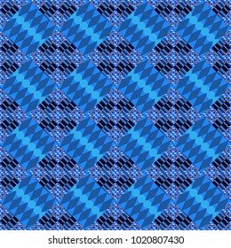 Vector blue, black and purple seamless background pattern with rhombuses.