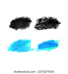 Pincel de acuarela de dibujo de manchas azul y negro vectorial. plantilla de conjunto de brochas de dibujo manual 
