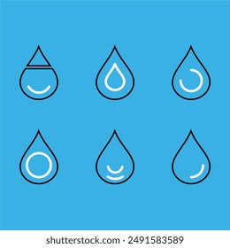  ensemble d'icônes de goutte d'eau bleue, noire et blanche de Image vectorielle. Logo de gouttelettes à plat formes collection.