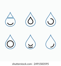 Vector blue, Black, and White water drop icon set. Flat droplet logo shapes collection.