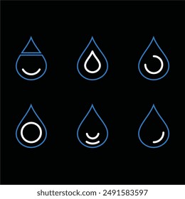 Vector blue, Black, and White water drop icon set. Flat droplet logo shapes collection.