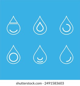  ensemble d'icônes de goutte d'eau bleue, noire et blanche de Image vectorielle. Logo de gouttelettes à plat formes collection.
