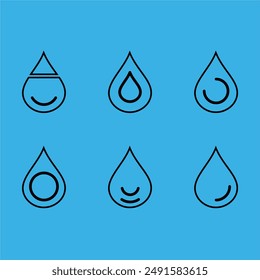  ensemble d'icônes de goutte d'eau bleue, noire et blanche de Image vectorielle. Logo de gouttelettes à plat formes collection.