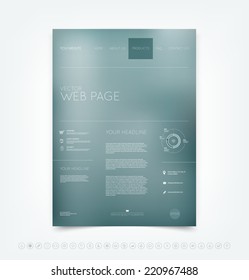 Vector blue blurry bokeh website design template with set of icons