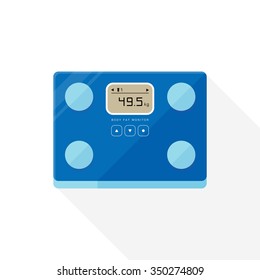 Vector Blue BMI Machine, Body Fat Monitor, Weighing Scale / Modern Flat Design / Long Shadow / Isolated On White