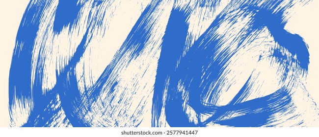 Vector blue bold curly brush stroke background. Hand drawn grunge texture with rough thick squiggle or curved brush line. Funky marker curly line background. Abstract contemporary poster.