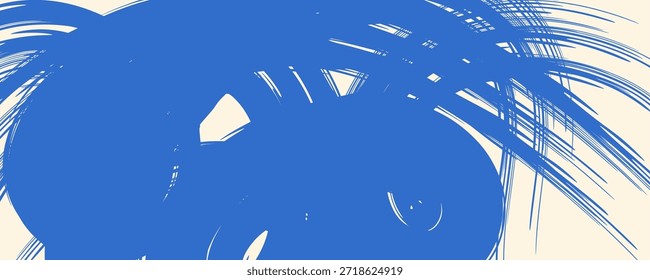 Fundo de traçado de pincel com curvas em negrito azul-vetor. Textura grunge desenhada à mão com rabisco grosso áspero ou linha de pincel curvada. Plano de fundo de linha encaracolada de marcador funky. Cartaz contemporâneo abstrato.