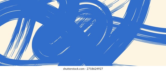 Fondo de trazo de pincel rizado azul Vector. Textura grunge dibujada a mano con garabatos gruesos ásperos o línea de pincel curva. Fondo de línea rizada de marcador funky. Abstractas cartel contemporáneo.