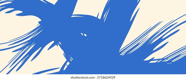 Fundo de traçado de pincel com curvas em negrito azul-vetor. Textura grunge desenhada à mão com rabisco grosso áspero ou linha de pincel curvada. Plano de fundo de linha encaracolada de marcador funky. Cartaz contemporâneo abstrato.