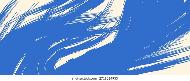 Vector blue bold curly brush stroke background. Hand drawn grunge texture with rough thick squiggle or curved brush line. Funky marker curly line background. Abstract contemporary poster.