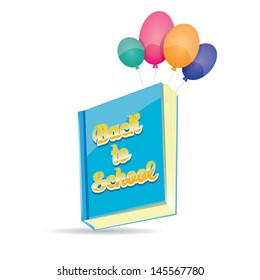  vector blue book with balloon .back to school vector concept background.