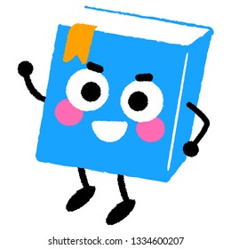 Vector Blue Book Cartoon Character with Smiling Face