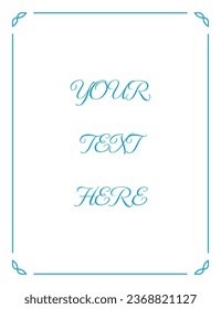 Vector blue border frame. Vintage poster, gender reveal or wedding invitation, certificate, business card, book cover, or menu page. Vertical EPS retro art frame background in classical style